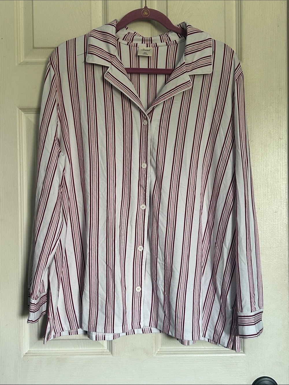 Soma pink/red/white stripe long sleeve button front pajama top size XXL